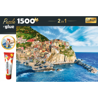 TREFL Sada 2v1 puzzle Manarola, Ligurie, Itálie 1500 dílků s lepidlem