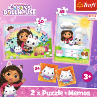 TREFL Sada 3v1 Gábinin kouzelný domek (2x puzzle + pexeso)