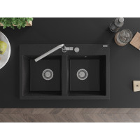 Kuchyňský granitový dřez MEXEN HEKTOR - 80x49 cm - metalický černý/stříbrný, 6521802000-73