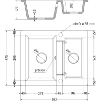 Kuchyňský granitový dřez MEXEN CARLOS - 58,2x47,5 cm - černý kropenatý, 6518581500-76