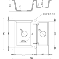 Kuchyňský granitový dřez MEXEN CARLOS - 58,2x47,5 cm - bílý, 6518581500-20