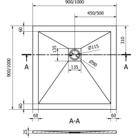 Sprchová vanička MEXEN STONE+ 100x100 cm - betonová šedá - minerální kompozit, 44611010