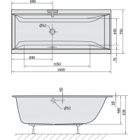 Polysan CLEO SLIM obdélníková vana 160x75x48cm, bílá 93611S