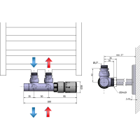 Sapho TWIN připojovací sada ventilů termostatická pro středové připojení, pravé, chrom CP3010