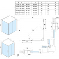 Polysan ALTIS LINE obdélníkový sprchový kout 900x800 mm, L/P varianta, rohový vstup, čiré sklo AL1590CAL1580C