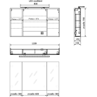 Sapho MIRRÓ galerka s LED osvětlením, 3x dvířka, 120x70x16cm, jilm bardini MC121-0013