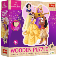 TREFL Dřevěné obrysové puzzle Disney: Krásné princezny 50 dílků