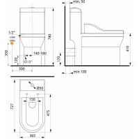 Sapho HUBERT WC kombi, zadní/spodní odpad s elektronickým bidetem USPA LUX UB-6635RU-2