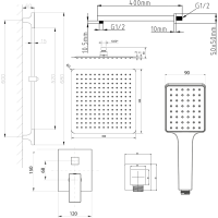 Sapho CUBEMIX podomítkový sprchový set s pákovou baterií, 2 výstupy, posuvný držák sprchy, zlato mat CM042GB-02