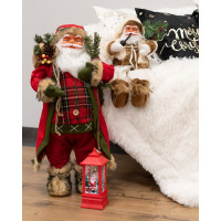 Vánoční dekorativní figurka Santa Claus béžový s dýmkou a jehličím - 44 cm