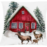 Povlak na polštář NORDIC Velvet 45x45 cm - Červený domek