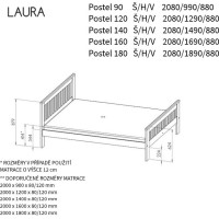 Postel z masivu borovice LAURA - 200x160 cm - šedá