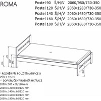 Postel z masivu borovice ROMA - 200x140 cm - bílá