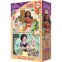 EDUCA Dřevěné puzzle Disney princezny: Vaiana a Sněhurka 2x50 dílků