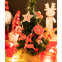 Vánoční závěsné ozdoby na stromeček ze dřeva 12 ks - hvězdy, baňky a sobi - bílé/červené