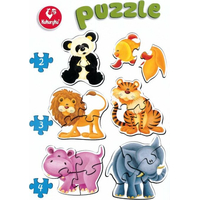 KUKURYKU Baby puzzle Zvířátka ze ZOO 6v1 (2-4 dílky)