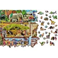 WOODEN CITY Dřevěné puzzle Úžasné království zvířat 2v1, 1010 dílků EKO