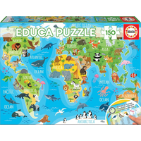 EDUCA Puzzle Mapa se zvířaty světa 150 dílků