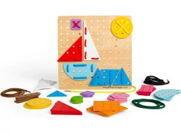 Bigjigs Toys Dřevěná šněrovací hra Geometrické tvary