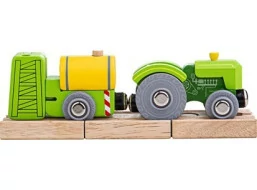 Bigjigs Rail Traktor s vlečkou zelený