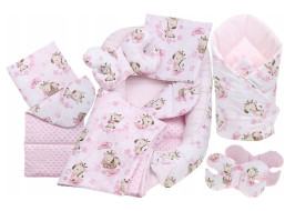 Oboustranné hnízdečko (kokon) pro miminko - BABYMAM PREMIUM set 7v1 - Růžová žirafa se světlerůžovou minky