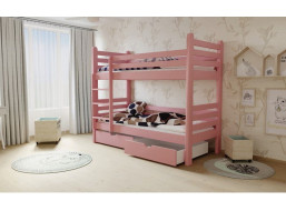 Dětská patrová postel z MASIVU 200x90cm bez šuplíku - M07 růžová
