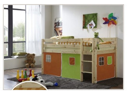 Dětská VYVÝŠENÁ postel DOMEČEK zelenooranžový - PŘÍRODNÍ