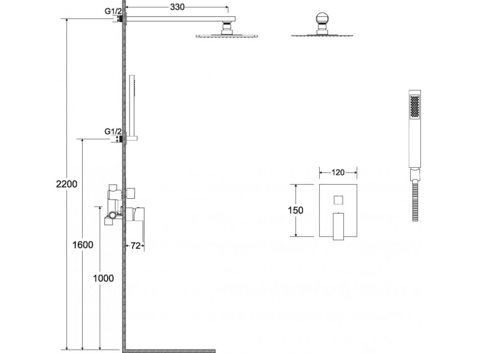 Podomítkový sprchový set SLIM MODERN/VARIUM II Černá