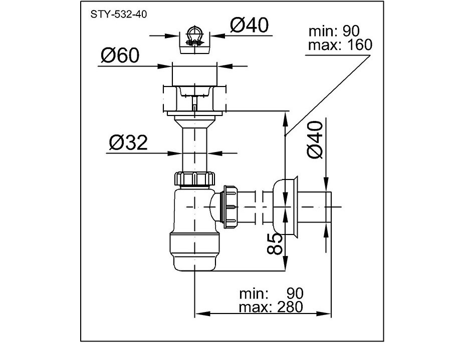 Umyvadlový sifon STY-532-40