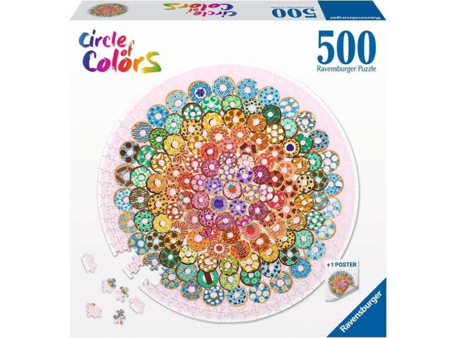 RAVENSBURGER Kulaté puzzle Kruh barev: Donuty 500 dílků