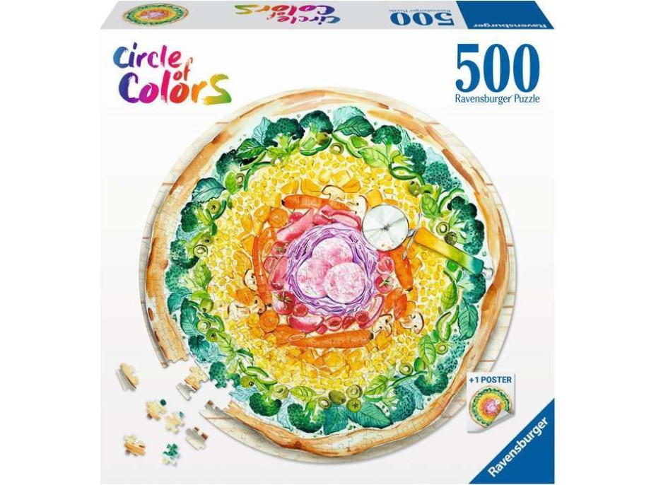 RAVENSBURGER Kulaté puzzle Kruh barev: Pizza 500 dílků