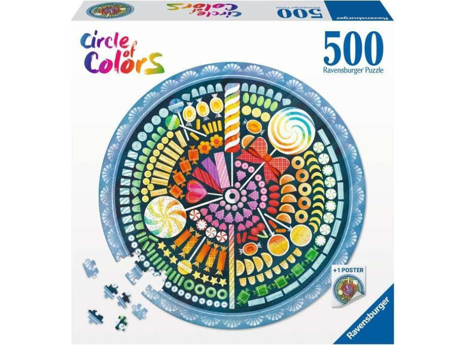 RAVENSBURGER Kulaté puzzle Kruh barev: Sladkosti 500 dílků