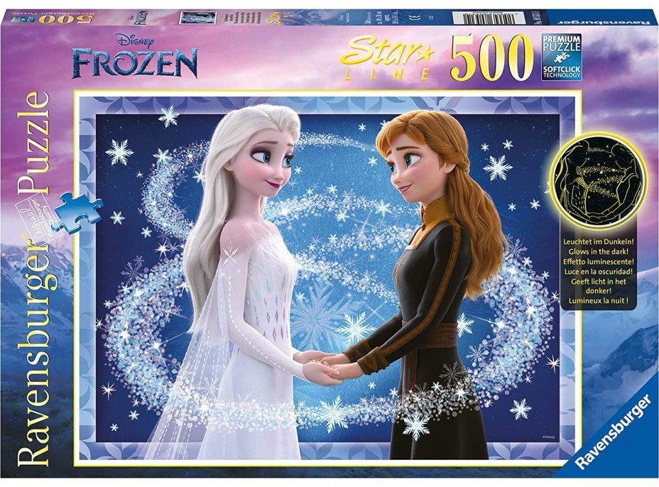 RAVENSBURGER Svítící puzzle Ledové království: Sestry Anna a Elsa 500 dílků