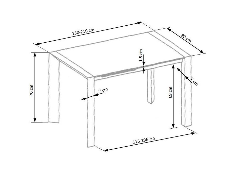 Jídelní stůl STAN - 130(210)x80x76 cm - rozkládací - bílý