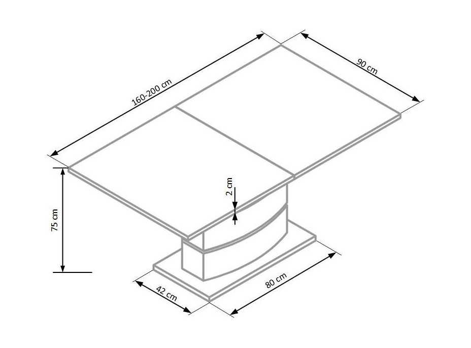 Jídelní stůl BOLE - 160(200)x90x75 cm - rozkládací - bílý