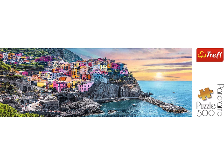 TREFL Panoramatické puzzle Vernazza při západu slunce, Itálie 500 dílků