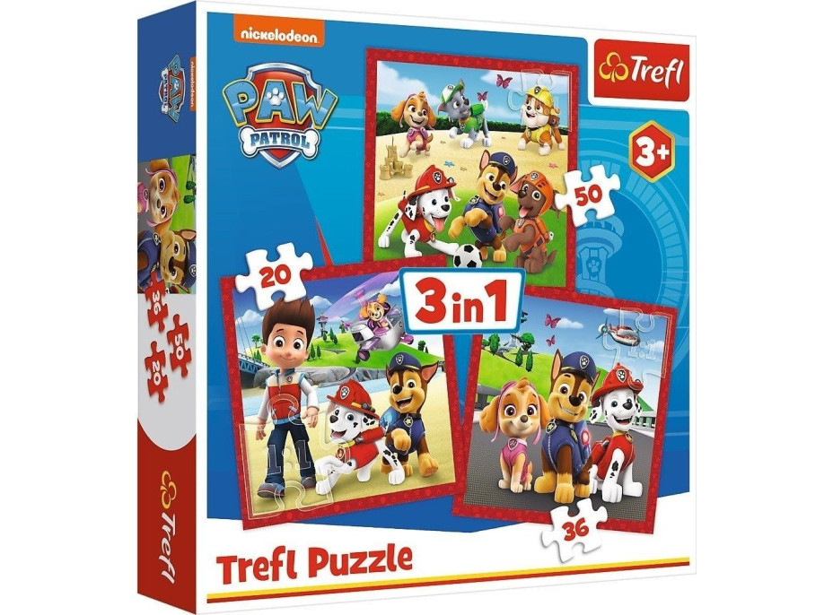 TREFL Puzzle Tlapková patrola: Veselí pejsci 3v1 (20,36,50 dílků)