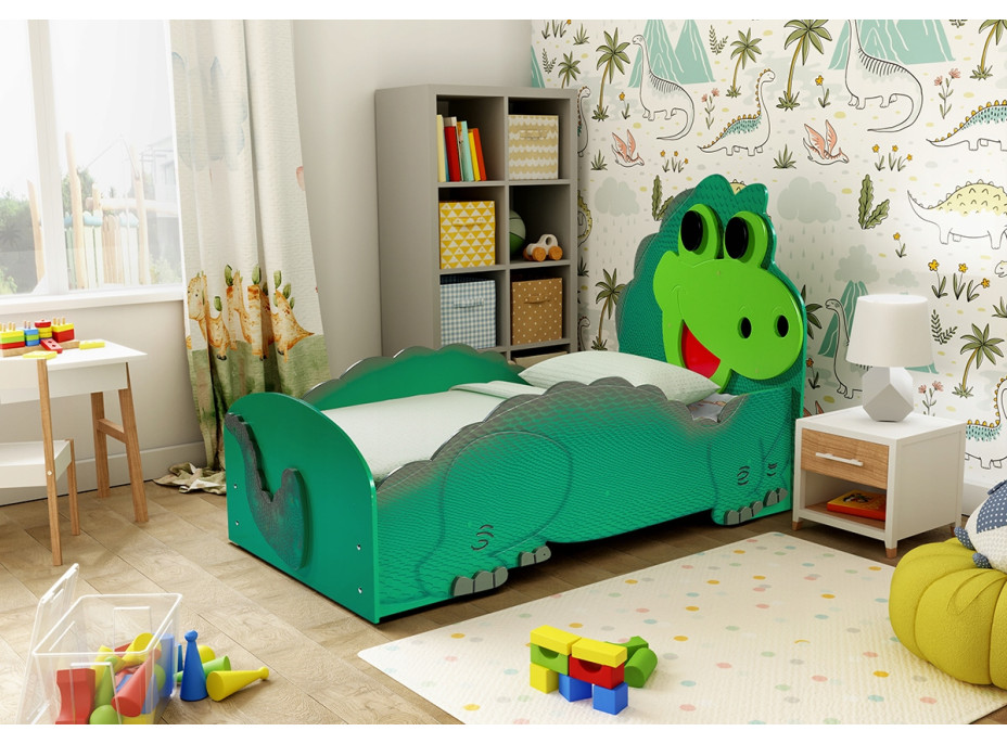 Dětská postel 3D DINO 160x80 cm - zelená