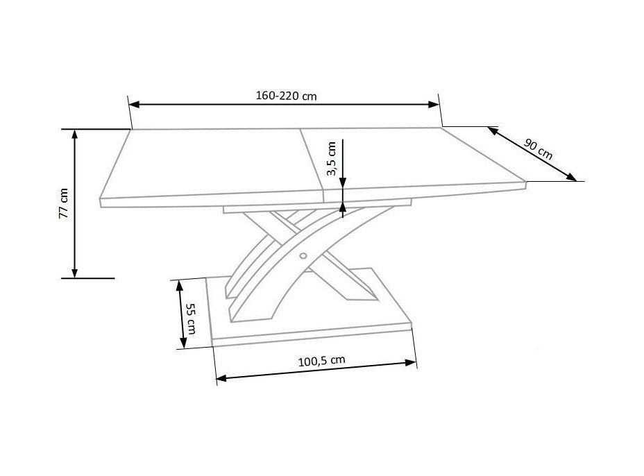 Jídelní stůl STEVEN 2 - 160(220)x90x77 cm - rozkládací - bílý