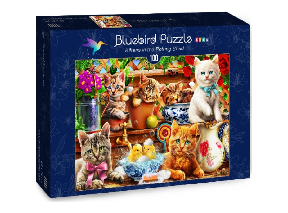 BLUEBIRD Puzzle Koťata v zahradní boudě 100 dílků