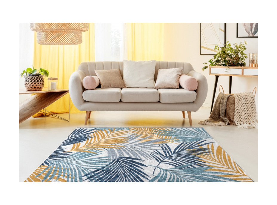 Kusový koberec Cooper Sisal Palm leaves 22258 ecru/navy