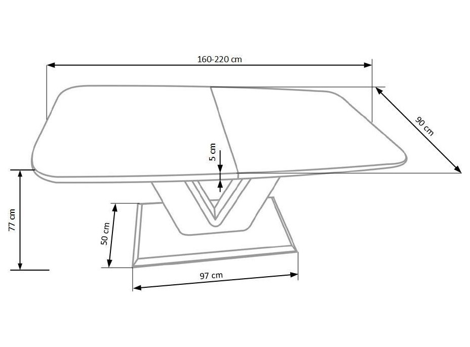 Jídelní stůl ELLIOT - 160(220)x90x77 cm - rozkládací - bílý