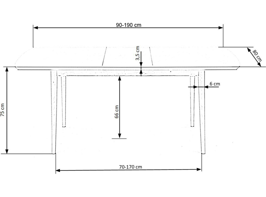 Jídelní stůl REECE - 90(190)x80x75 cm - rozkládací - bílý/dub lefkas