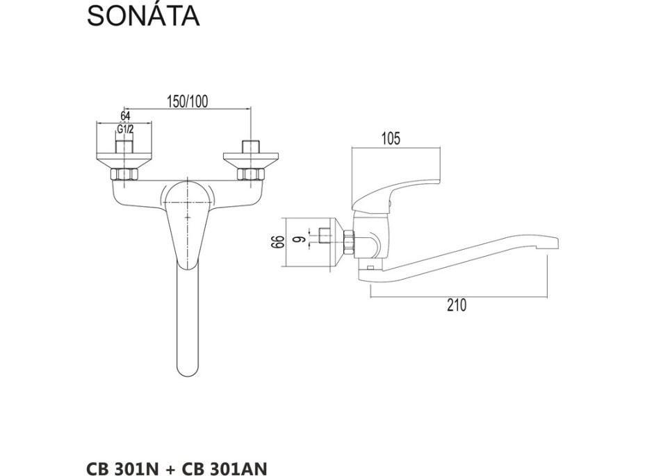 Kuchyňská dřezová baterie SONÁTA - vyhnuté ramínko 21 cm - chromová