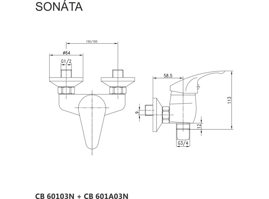 Sprchová nástěnná baterie SONÁTA - chromová