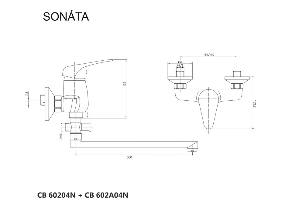 Nástěnná baterie Sonáta - chromová