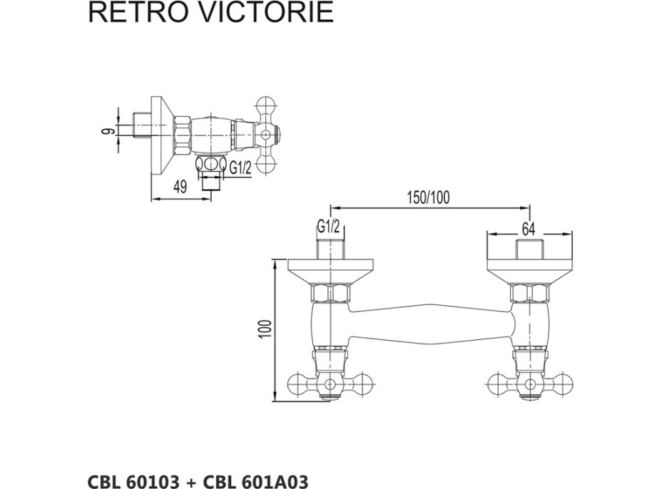 Sprchová nástěnná baterie RETRO VIKTORIE - chromová