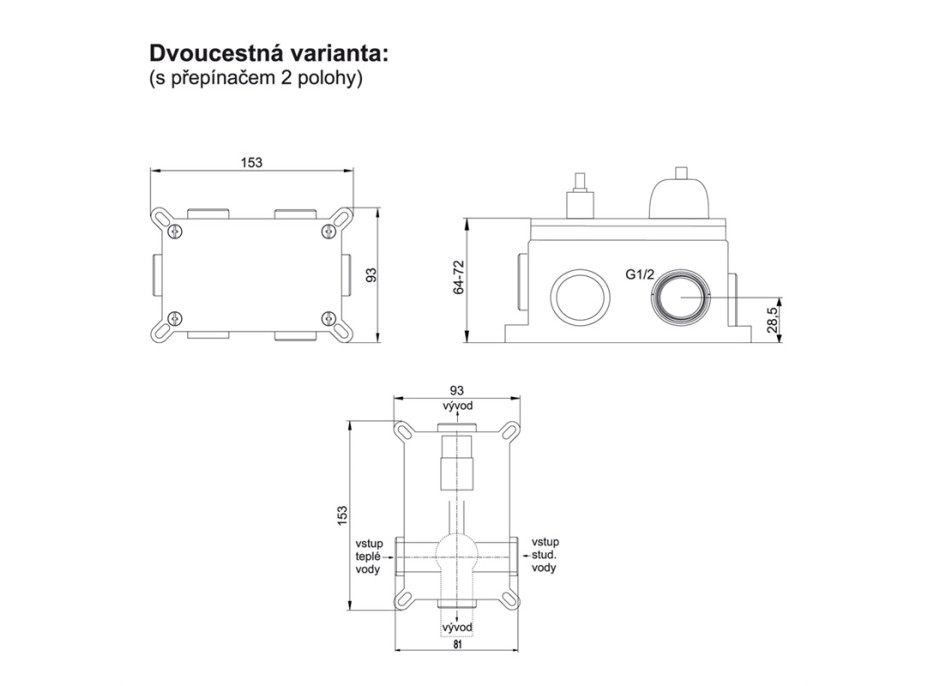 Sprchová podomítková baterie MADA - 2 výstupy - chromová