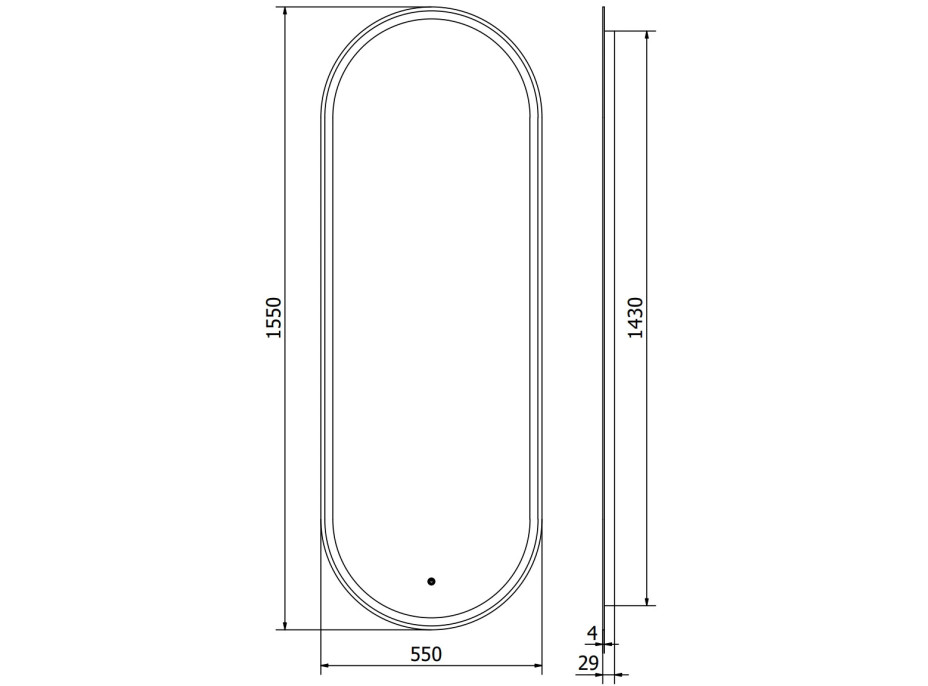 Oválné zrcadlo MEXEN BONO 55x155 cm - s LED podsvícením a vyhříváním, 9816-055-155-611-00