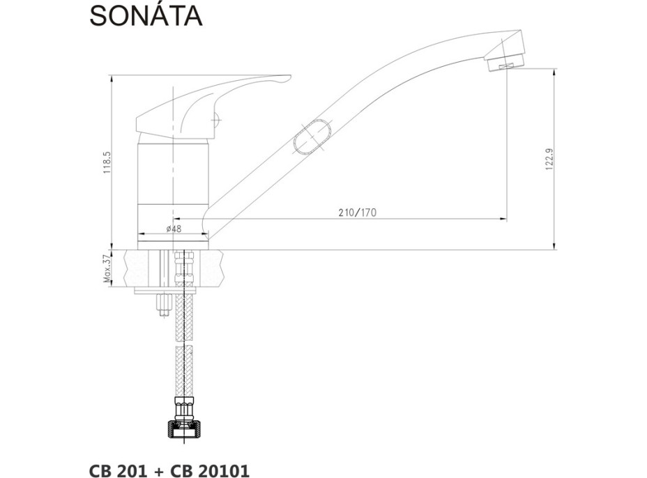 Kuchyňská dřezová baterie SONÁTA - ramínko 21 cm - chromová